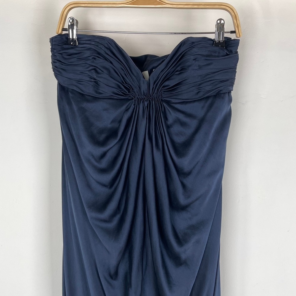 Laundry by Design Navy Blue 100% Silk Strapless Draped Maxi Dress Gown Size 10